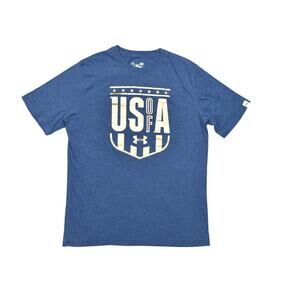 Under Armour Blue T-Shirt L Cotton Blend Men's Activewear USA Loose Charged